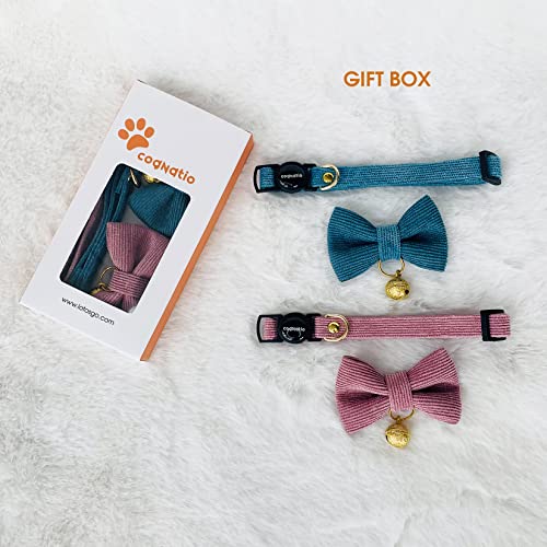 Safety Quick Release Cat Collars, Soft Kitten Collars with Detachable Bow Tie and Bell, Pack of 2, Adjustable 20-30 cm (20-30cm, Carolline+Steel Blue) - color: Carolline+Steel Blue