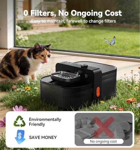 FEELNEEDY Wireless No Filters Cat Water Fountain, Wastewater Separation, Stainless Steel Bowl, 3000mAh 3.5L Pet Water Fountain for Indoor Cats & Dogs Dispenser, Black
