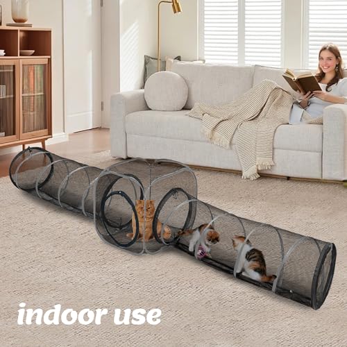 2 Connectable Large Cat Tunnels and 1 Portable Mesh Cube for Indoor and Outdoor, Durable Enclosed Outdoor Pet Playpen for Cats,Puppy and Small Animals to Play, Jump and Sleep Safely - size: 3 in 1 cube+2 tunnels