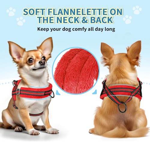SlowTon No Pull Small Dog Harness and Leash Set, Puppy Soft Vest Harness Neck & Chest Adjustable, Reflective Lightweight Harness & Anti-Twist Pet Lead Combo for Small Medium Dogs (R-Front Clip,XXS) - color: B-Red - With Front Clip, size: XX-Small