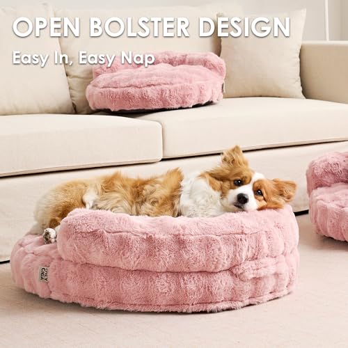 EHEYCIGA Soft Dog Couch Bed for Large Dog, Fluffy Medium Dog Bed with Removable Washable Cover, Bolster Pet Sofa, Waterproof and Non-Slip, 36" x 36"x 9", Pink - color: Pink, size: 36"L x 36"W x 9"Th