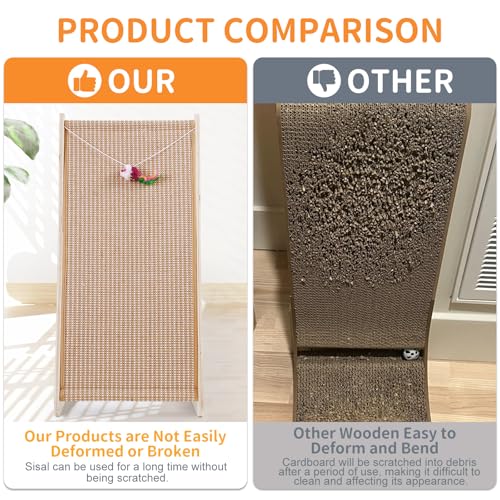 Sisal Cat Scratchers for Indoor Cats, 26.8'' L-Shape Cat Scratching Board, Solid Wooden Cats Scratch Pad with Mouse Toy, Large Cats Scratching Posts to Protect Furniture(Ramp Scratcher) - size: Ramp