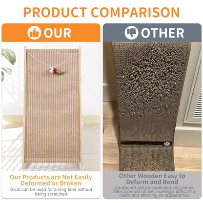 Sisal Cat Scratchers for Indoor Cats, 26.8'' L-Shape Cat Scratching Board, Solid Wooden Cats Scratch Pad with Mouse Toy, Large Cats Scratching Posts to Protect Furniture(Ramp Scratcher) - size: Ramp