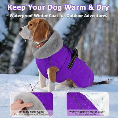 Dog Coat with Pocket, Waterproof Dog Jacket with Adjustable Buckle, Reflective Puppy Winter Coat Warm Turtleneck Fleece SnowJacket for Small Medium Large Dogs - Purple 2XL - color: Purple, size: XX-Large( Chest: 30.7"-39.4", Back:23.6")