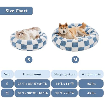 Ohocut Checkered Dog Bed, Cute Blue Retro Style Aesthetic Round Warming Pet Calming Beds for Small Dog and Cats, Plush Cozy Donut Dog Beds Washable, 30" L x 30" W x 8" Th - color: Blue, size: 30"L x 30"W x 8"Th
