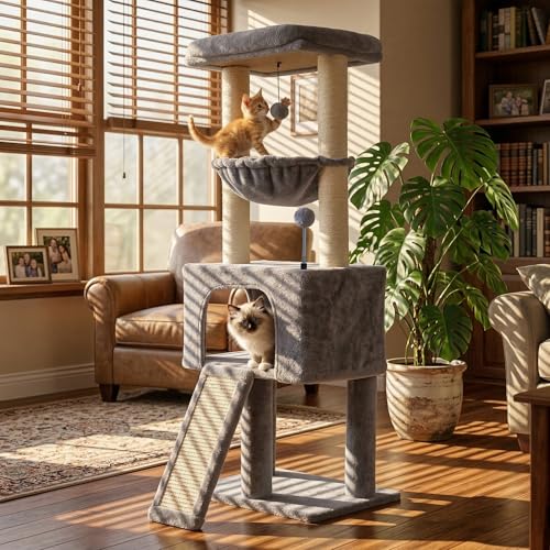 ROYPET Fashion Design 43.3" Cat Trees with Cat Houses,Grey - color: Grey 1, size: 43.3"