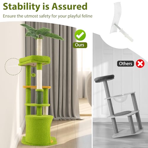 PETSITE Palm Cute Cat Tree, 48 Inches Tall with Sisal Scratching Posts, Condo, Dangling Ball, and Self Groomer, Ideal for Indoor Small & Medium Cats (19 x 16 x 48 inches) - size: 19 x 16 x 48 inches