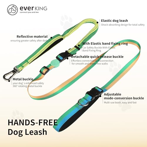 ‌EVERKING 6ft Hands-Free Dog Leash - 6-in-1 Adjustable with 360° Rotating Buckle, Night Reflective & Shock Absorbing for Large/Small Dogs (Up to 120lbs) (Green) - color: Green