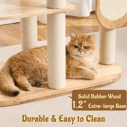 Modern Solid Wood Cat Tree for Indoor Cats Up to 15lbs, 60" Tall & Wide Cat Tower with Scratching Posts, Scratcher & Self-Grooming, Large Cat Beds, Capsule Nest, Multi-Level Cat Furniture - color: 60"Natural