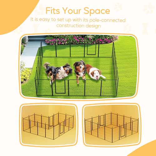 Dog Playpen 24 Inch 8 Panels, Heavy Duty Metal Pet Playpen Indoor Outdoor for Camping, Yard, RV, Garden Fence, Privacy Patio, Black