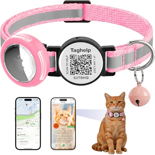 Waterproof Breakaway Cat Collar with AirTag Holder & Smart QR ID Tag - Reflective Safety Tracker Collar for Cats, Kittens, Puppies-Compatible with Apple AirTag, GPS Tracking for Girl&Boy Pets (Pink) - color: Reflective tape - Pink