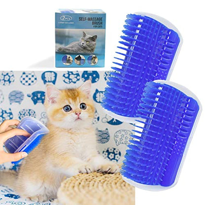 2 Pack Self Grooming Wall Brush for Cats and Dogs - Cat Groomer with Catnip, Massage Comb Tool for Long & Short Fur Pets (Blue) - color: Blue
