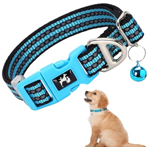 Reflective Small Dogs Collar with Bell - Nylon Adjustable Collar for XS & S Dogs High Visibility for Night Walks, for Puppies (Blue S) - color: B, size: S (Neck 9"-12")