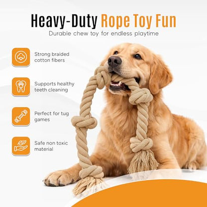 Ali+Oli Pets Dog Rope Toy for Large Dogs, Heavy Duty 5-Knot Cotton Tug-of-War Rope for Aggressive Chewers, Durable Interactive Chew Toy