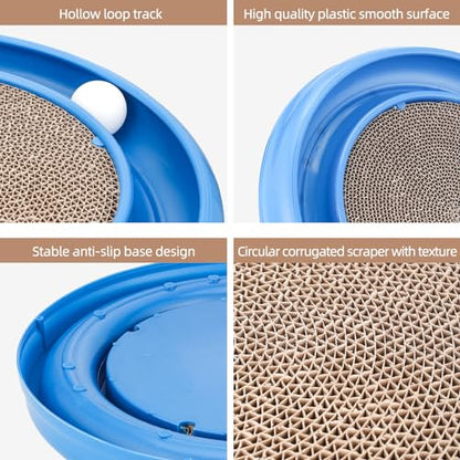 Cat Scratching Board with Balls for Cats Grinding Claw, Round Cat Scratcher Interactive Toy, Cat Ball Track Scratcher Pad for Cats Exercise Play(Blue)