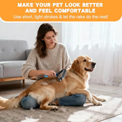 Cat & Dog Grooming Gloves for Shedding Brushes 1 Pair and Pet Grooming Rake 1PC, Double Sided Dematting, Deshedding Brush & Massage, Safe for Dogs & Cats - color: Grey Blue Pet Grooming Gloves and Rake
