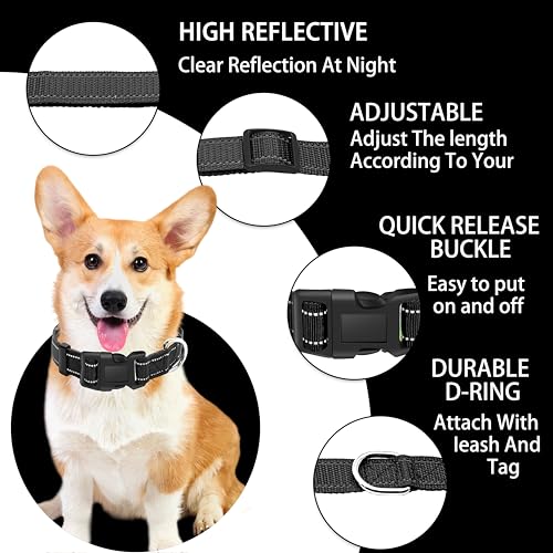 Reflective Dog Collar with Safety Locking Buckle, Adjustable Soft Breathable Nylon Collars for Small, Medium and Large Dogs(Collar+Leash XS Width 3/8" Black) - color: Black, size: XX-Small (Width 3/8")
