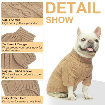 BEAUTYZOO Small Dog Sweater-Dog Sweatshirt Pullover Cable Knit Wear Classic Turtleneck Thick Cold Weather Clothes for Small Dogs, Medium Dogs, Puppies,Khaki Cable M (Back: 16", Chest: 21", Neck: 13") - color: Khaki Cable, size: M (Back: 16", Chest: 21", N