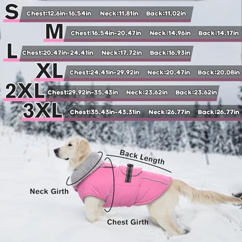 Lelepet Warm Dog Coats for Small Dogs Waterproof Dog Winter Jacket Reflective Pet Fleece Vest Windproof Cold Weather Coats with Adjustable Buckle & Leash Hole, Pink, S - color: Pink, size: S