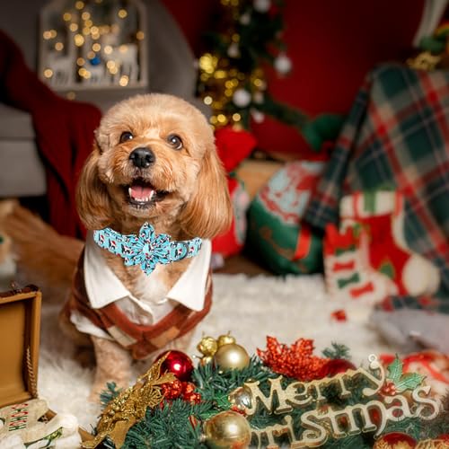 Dog Collar, Christmas Blue Pet Collar with Flower Holiday Girl Boy Puppy Collar Adjustable for X-Small Dogs - color: Dog, size: X-Small (Pack of 1)