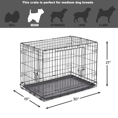 Midwest Homes for Pets 30-Inch New World Crate for Medium Breeds, 21-40 lbs, Double Door Folding Dog Crate, Leak-Proof Tray & Secure Latches, Portable, Durable & Easy to Assemble - size: 30.0"L x 19.0"W x 21.0"H