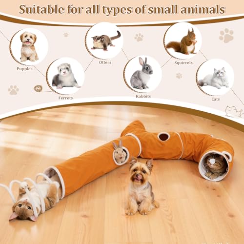 Ownpets 2-in-1 Cat Tunnel, Large Lollipop Shape Cat Tunnel Toy with Fluffy Balls, Spiral Toy, Plush Collapsible Cat Cave Hideout Donut Tunnel for Multi Kitten Puppy Rabbit (Orange) - color: Orange
