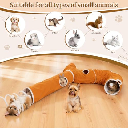 Ownpets 2-in-1 Cat Tunnel, Large Lollipop Shape Cat Tunnel Toy with Fluffy Balls, Spiral Toy, Plush Collapsible Cat Cave Hideout Donut Tunnel for Multi Kitten Puppy Rabbit (Orange) - color: Orange