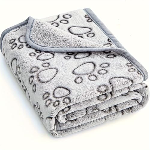 1pc Tear-Resistant Soft Cozy Fleece Pet Blanket - Paw Print Design | Machine Washable, Warm Comfortable Blanket for Small, Large Dogs & Small Pets, Animal-themed Decor, Plush Texture(Grey-20*30Inch) - color: Grey, size: 20*30Inch