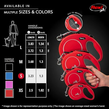 FLEXI New Classic Tape Retractable Dog Leash for Small Dogs Upto 33 lbs. – 16 ft., Red | Tangle Free Pet Walking Leash with One-Handed Brake, Pause, Lock|German Quality Product - color: Red, size: Small - 16 Feet (Tape)