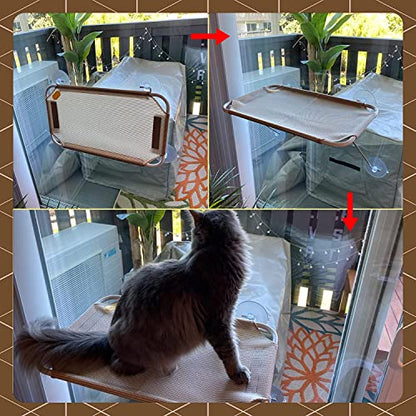 Cat Window Perch with 360° Sunbath, Hammock Bed for Indoor Cats, Grey Comfortable Seat for Sunbathing, Easy to Install on Any Window (Large)