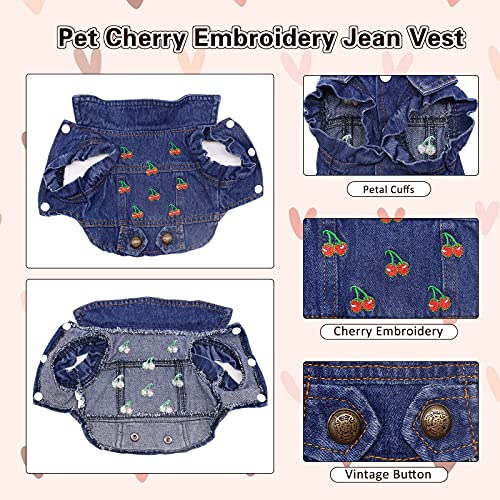 SILD Pet Clothes Dog Jeans Jacket Cool Blue Denim Coat Small Medium Dogs Lapel Vests Classic Puppy Hoodies (XS, Cherry) - size: XS
