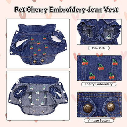 SILD Pet Clothes Dog Jeans Jacket Cool Blue Denim Coat Small Medium Dogs Lapel Vests Classic Puppy Hoodies (XXL, Cherry) - size: XXL