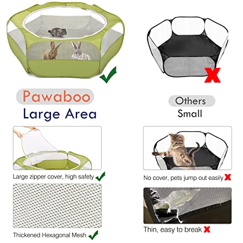 Pawaboo Small Animals Playpen, Waterproof Small Pet Cage Tent with Zippered Cover, Portable Outdoor Yard Fence with 3 Metal Rod for Chick/Kitten/Puppy/Guinea Pig/Rabbits/Hamster/Chinchillas,Green - color: A-Green