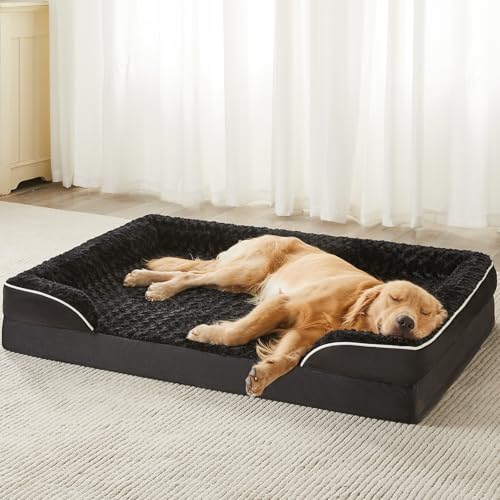 WNPETHOME Dog Beds for Large Sized Dogs, Washable Orthopedic Dog Couch Sofa Bed with Waterproof Lining & Non-Skid Bottom for Pet Sleeping - color: Light Black, size: 54.0"l X 36.0"w X 7.0"th