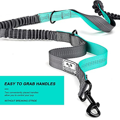 SHINE HAI Retractable Hands Free Dog Leash with Dual Bungees for Dogs, Adjustable Waist Belt Bag, Reflective Stitching Leash for Running Walking Hiking Jogging Biking (for 1 Dog)