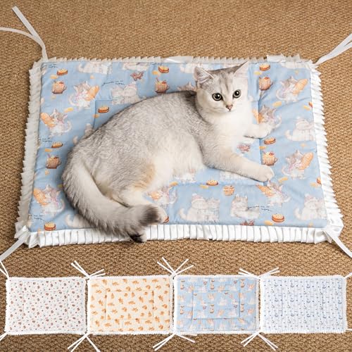 Reversible Silent Cat Bed Self Warming Pet Pad Thin Style Mat Washable Cushion Pad, Pad for Window Perch Outdoor Cat Houses, for Cats, Small Dogs, Rabbits, Non Electric,(Blue Kitten,M) - color: Blue Kitten, size: Medium