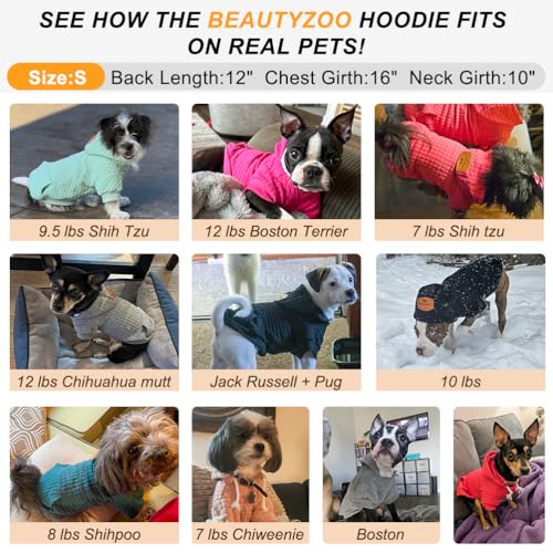 BEAUTYZOO Small Dog Hoodie Sweater with Pockets, Dog Clothes for Small Medium Dogs Boy Girl, Waffle-Like Laminated Pet Coats with Hat and Leash Hole, Navy Blue S - color: Navy Blue, size: S (Back: 12",Chest: 16", Neck: 10")