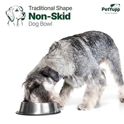 Stainless Steel Dog Bowl – Non-Skid Rubber Base, Rust-Proof & Dishwasher Safe – Durable Food and Water Bowl for Dogs and Cats – 96oz - size: Non Skid Bowl - 96 oz
