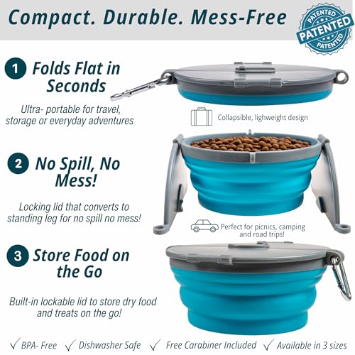 Loving Pets - Bella Roma Portable Travel Dog Bowl Collapsible Dog Food & Water Bowl (Blue, Large) - color: Blue, size: Large Travel Bowl
