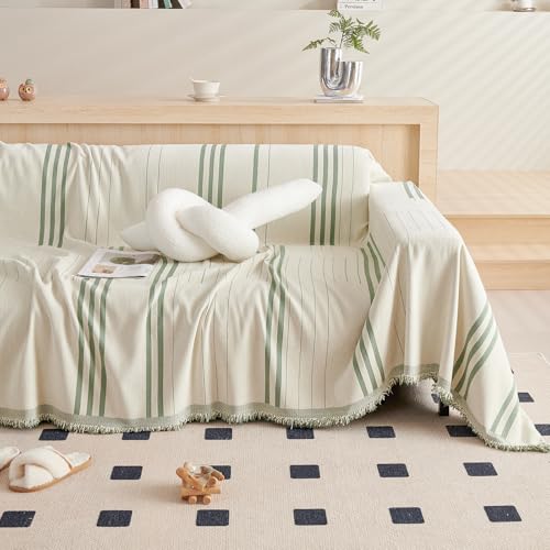 Chenille Armchair Cover Jacquard Sofa Covers Washable Furniture Protector Recliner Couch Cover 1 Cushion Reversible Chair Cover Beige Green Striped Couch Cover Blanket 71"x 71" - color: A0# Beige/Green - Striped, size: Medium 71" x 71"