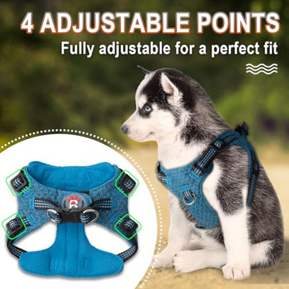 BARKBAY Dog Harness, Reflective Adjustable Puppy No Pull Harness, Breathable Soft, X-Small, Blue/Black - color: Blue/Black, size: X-Small