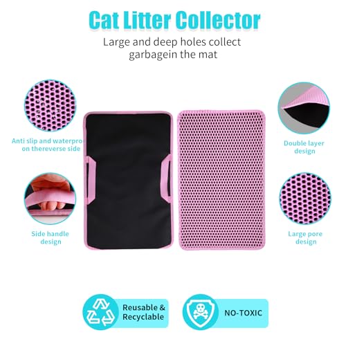 Cat Litter Mat, Kitty Litter Collector, Double Layered Honeycomb Design Waterproof, Anti Urine, Anti Slip, Easy to Clean, Limit Garbage (26"x46.5", Pink) - color: Pink, size: 26" x 46.5"