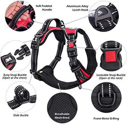 PoyPet No Pull Dog Harness, No Choke Front Clip Dog Reflective Harness, Adjustable Soft Padded Pet Vest with Easy Control Handle for Small to Large Dogs(Red,XS) - color: Red, size: XS