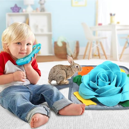 Abizoo Bunny Snuffle Mat Toy,11.8''x11.8'' Washable Skin Friendly Puzzle Fun Foraging Pad Treat Dispenser Consume Energy for Rabbit Guinea Pigs Ferrets Chinchillas Small Animal Toys Cage Supplies