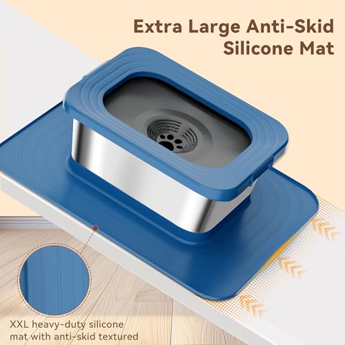 10L No Spill Dog Water Bowl, 2.6 Gal Stainless Steel No Splash Large Dog Water Bowl with Non-Slip Silicone Mat, Spill Proof Slow Drinking Pet Bowls for Messy Drinkers Indoor/Outdoor Use Blue - color: Blue