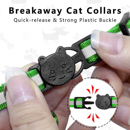 Seyezo Breakaway Airtag Cat Collar, Reflective Cat Collar with Air Tag Holder, Kitten Collar with Bell for Boys Girls Cats, GPS Tracker for Cats 0.4’’ Width Adjustable Safe Kitty Collar, Light Green