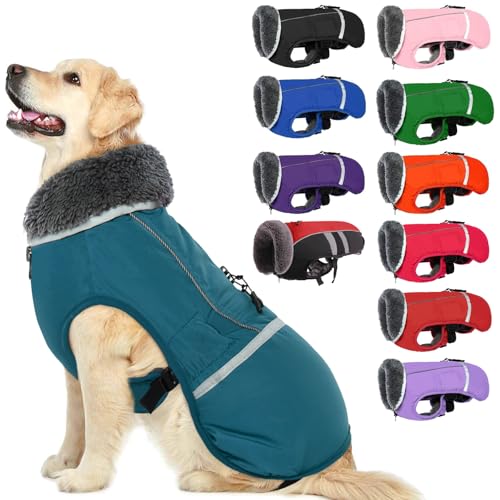 QBLEEV Warm Dog Coat Reflective Winter Jacket, Waterproof Windproof Dog Turtleneck Clothes for Cold Weather, Thicken Fleece Lining Pet Outfit, Adjustable Pet Vest Apparel for Small Medium Large Dogs - color: Aqua, size: Small