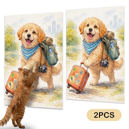 Cat Scratching Mat 15.3x23.6 Inches Polyester Synthetic Fiber, Travel Puppy Print, wall cat Scratcher, Scratch pad, Home Decor, Entryway, Pet Room (2pcs) - color: LU15985-2pcs