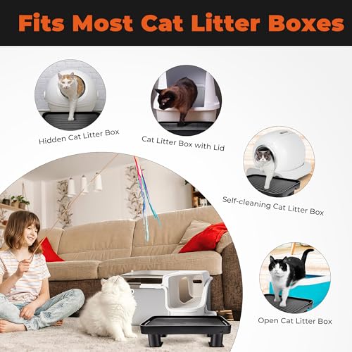Black Litter Box Ramp with 4 Detachable Adjustable Height Stand, Litter Box Step for Small & Elderly Cats, Filter Cat Litter & Washable & Elevated Cat Ramp (14"x10"x3.74")
