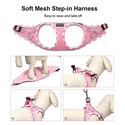 Mercano Soft Mesh Dog Harness and Leash Set, Step-in Reflective Breathable Lightweight Vest Harnesses with Safety Buckle for Small Dogs, Cats (Pink, L) - color: Pink, size: L (Chest: 17.5"-19.5")